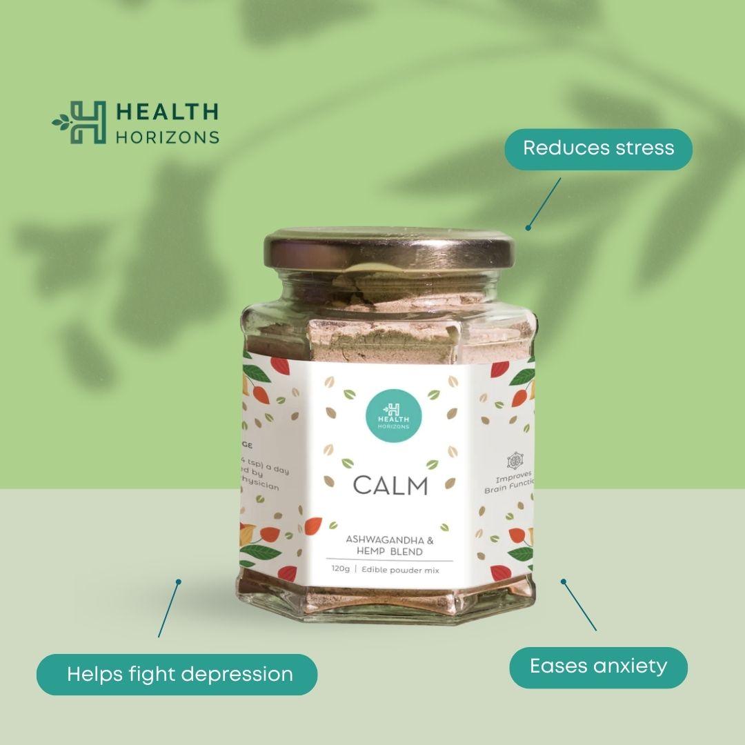 Health Horizons Calm | Ashwagandha and Hemp Blend | Powder for Stress Relief (120 gm)hemp blendAshwagandha and Hemp Blend | Powder for Stress Relief (120 gm)