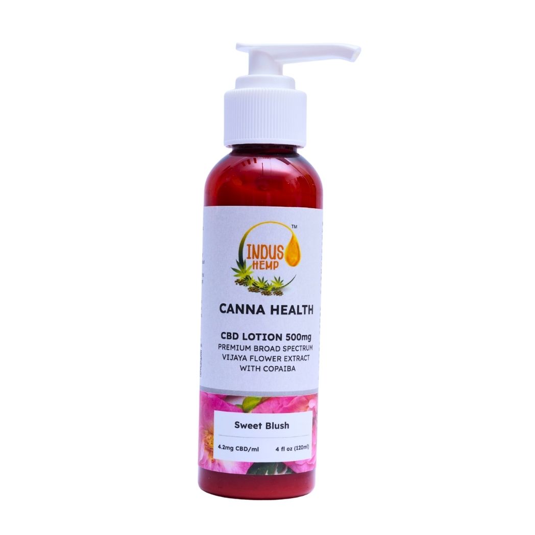 INDUS HEMP CANNA HEALTH CBD Lotion 500mg – Sweet Blush | Broad-Spectrum Cannabis (Vijaya) Flower Extract with Copaiba | Deep Pain Relief, Anti-Inflammatory, Skin Hydration & Floral Aromatherapy
