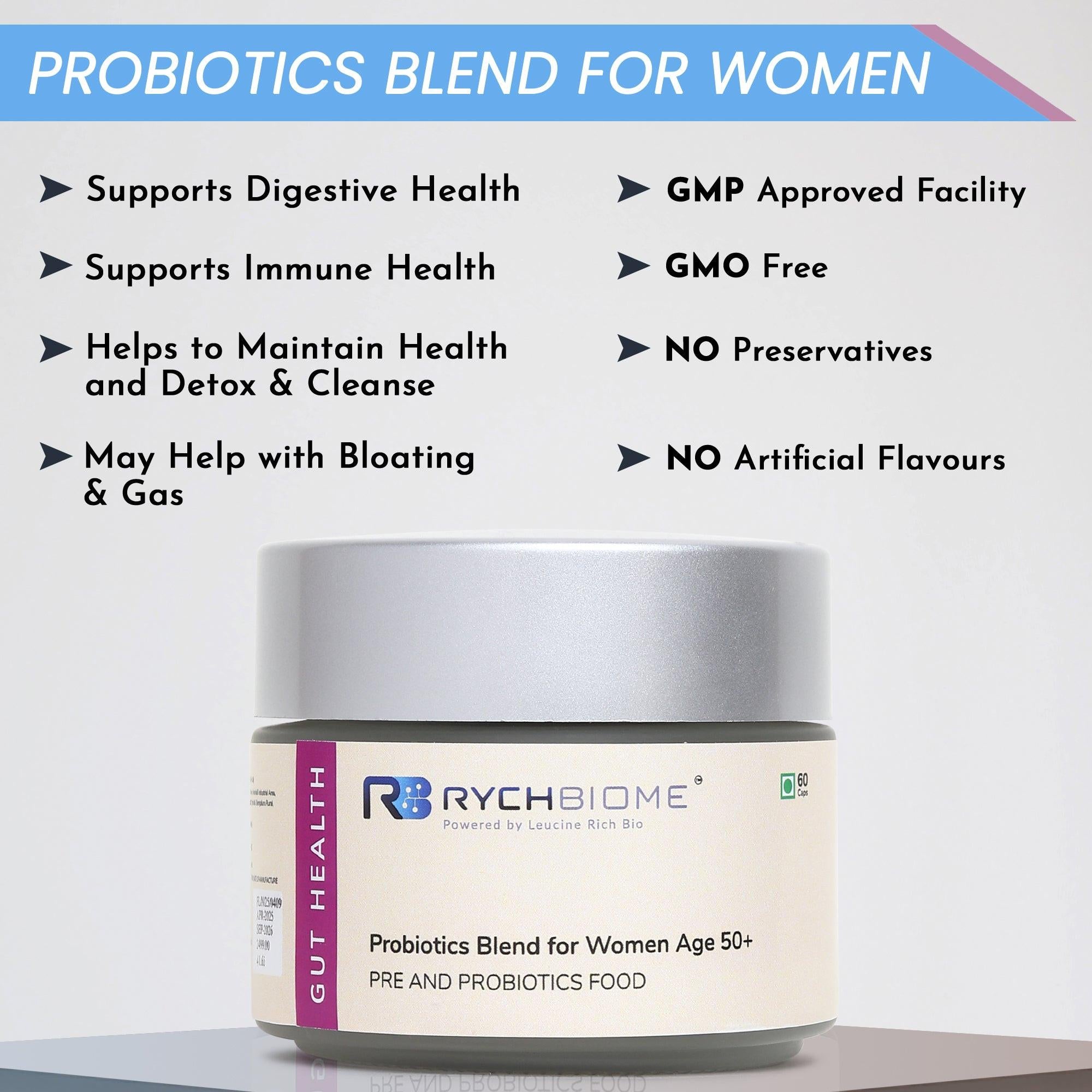 RychBiome by BugSpeaks - Probiotics Blend for Women Age 50+ (60 Capsules).