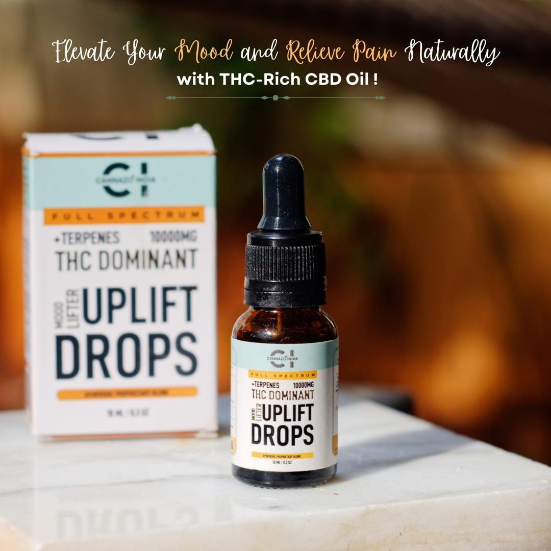 Cannazo - Uplift Drops – THC Dominant – Mood LiftersTHC Rich CBD OilCannazo Drops – THC Mood Enhancers | Pain Relief Support