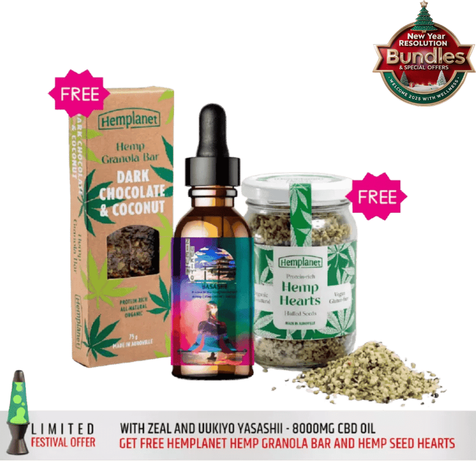 Free Hemplanet Hemp Granola Bar and Hemp Seed Hearts with Ziel&Uukiyo YASASHII - 8000mg CBD Oil