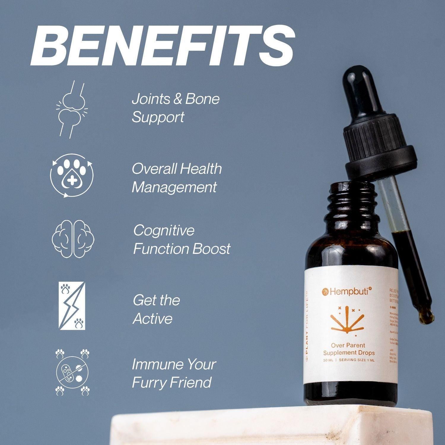 Hempbuti Overparent Supplement Drops For Large Pets 30 Ml.