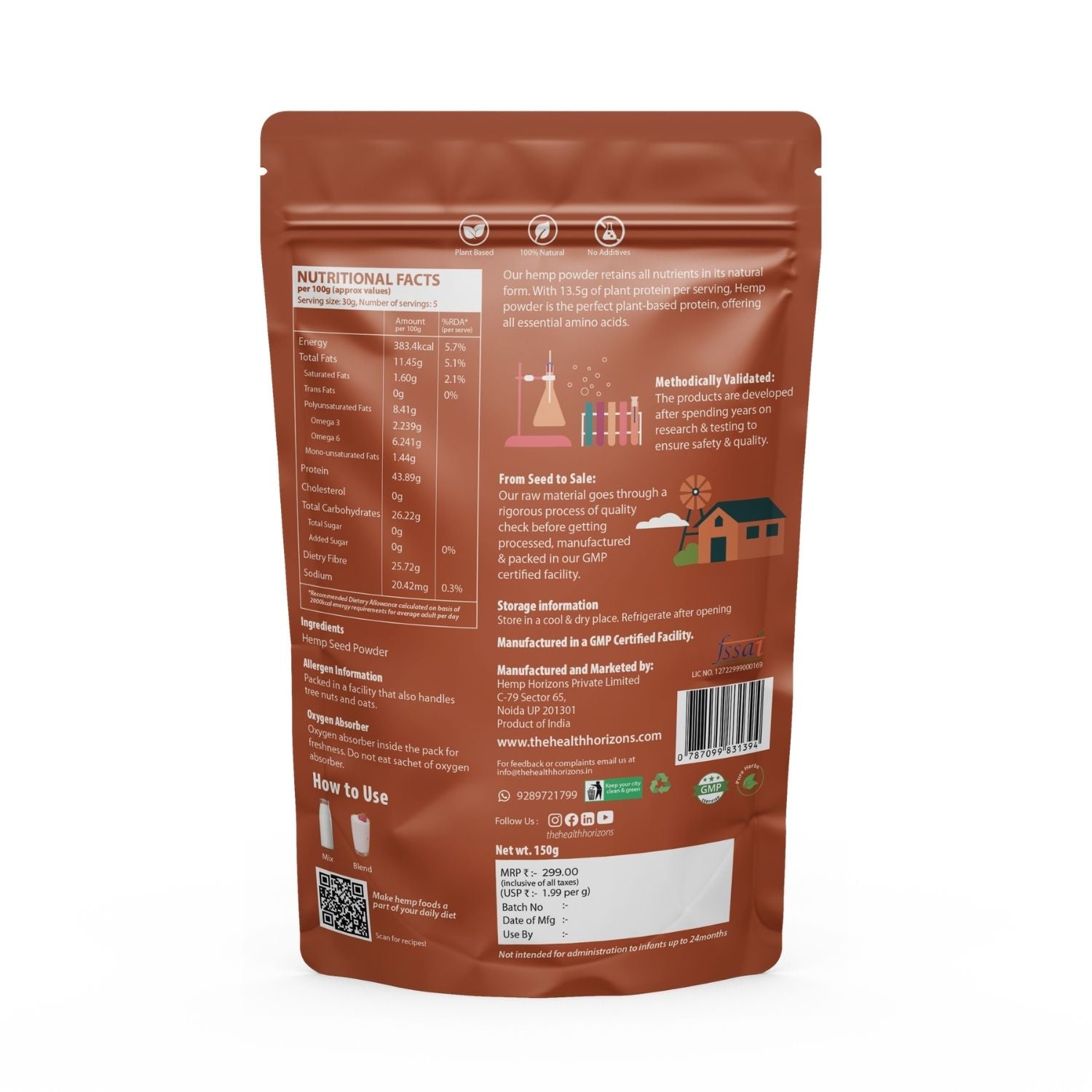 Health Horizons Hemp Protein Powder - Earthy Flavour - CBD Store India