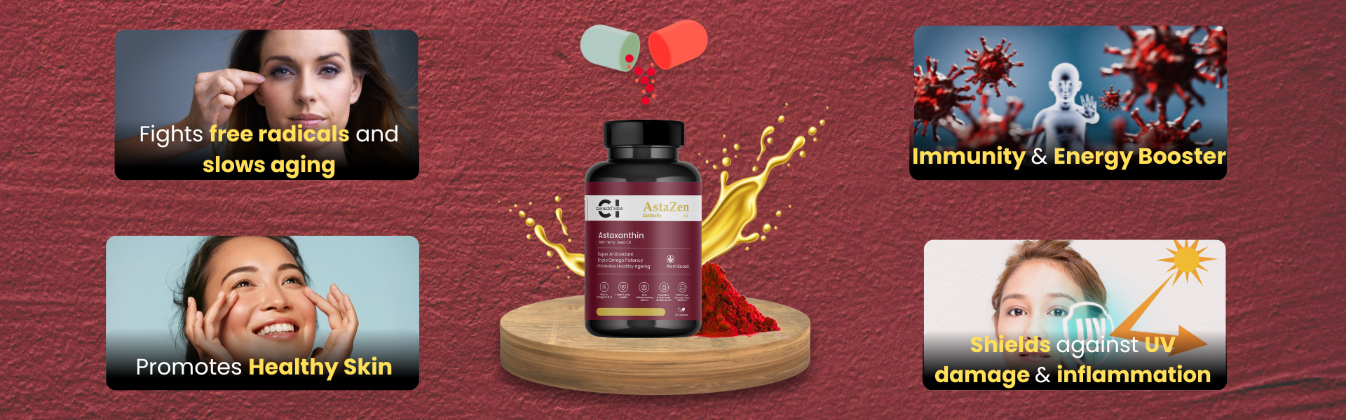 Cannazo AstaZen – Softgel (Continuity Hemp Seed Oil + Astaxanthin) 30 Capsules.