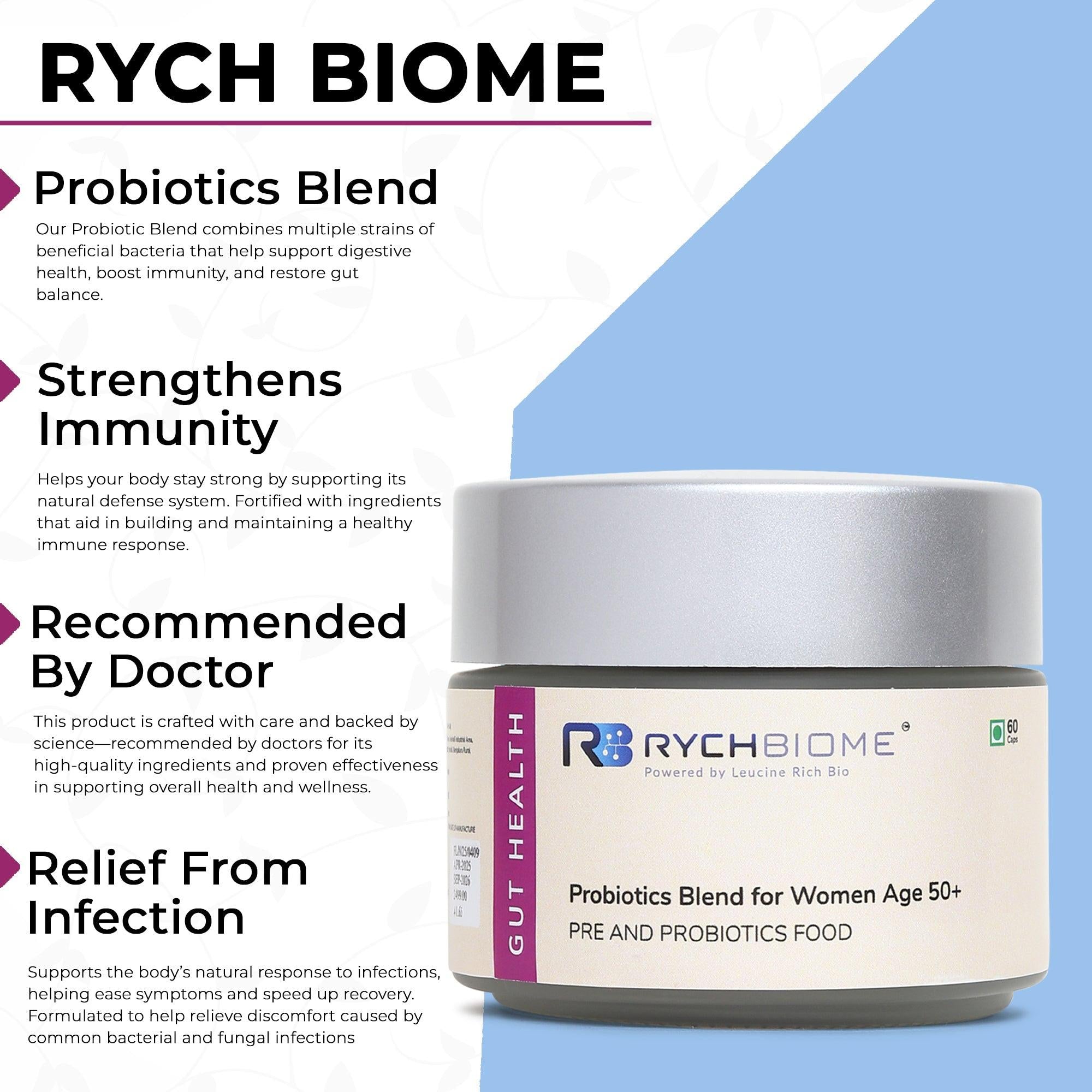 RychBiome by BugSpeaks - Probiotics Blend for Women Age 50+ (60 Capsules).
