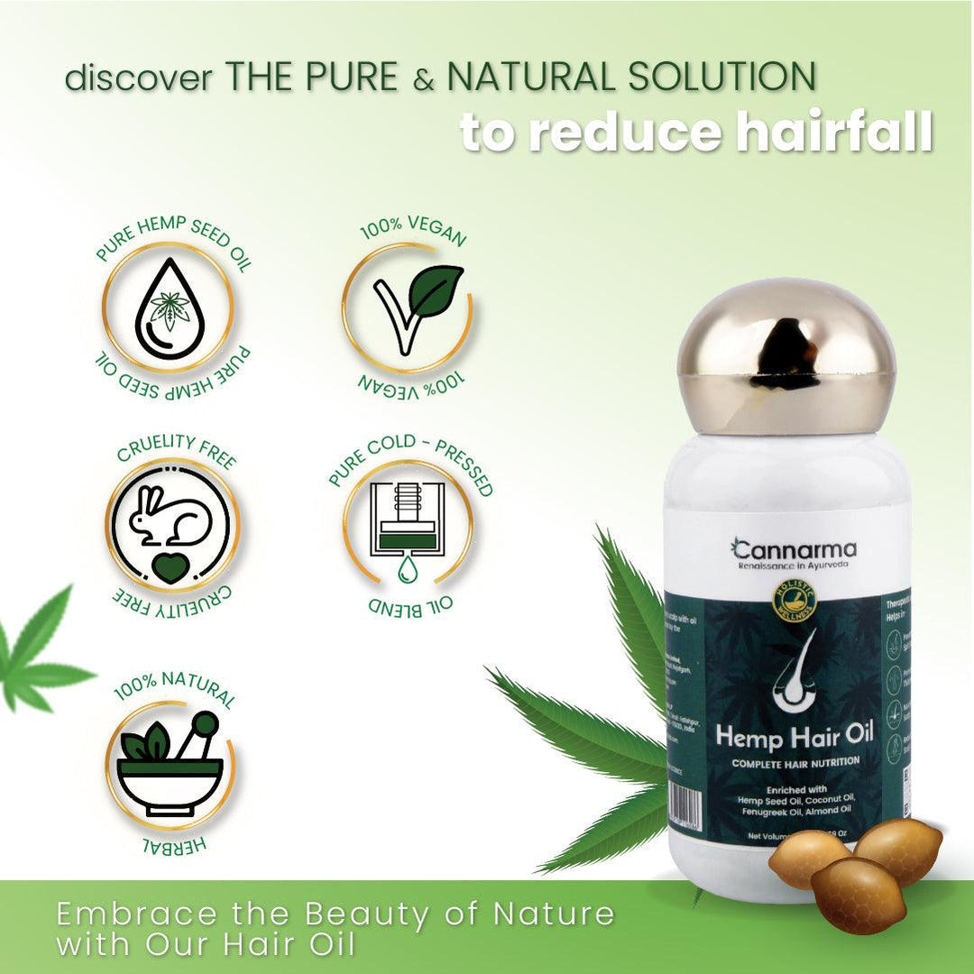 Cannarma Hemp Hair Oil With Coconut & Almond | Omega 3 & 6, Vitamin E | For Nourishes, Moisturizes & Hydrates HairHemp Hair OilCannarma Hemp Hair Oil - Nourishment & Moisture | Omega 3 & 6