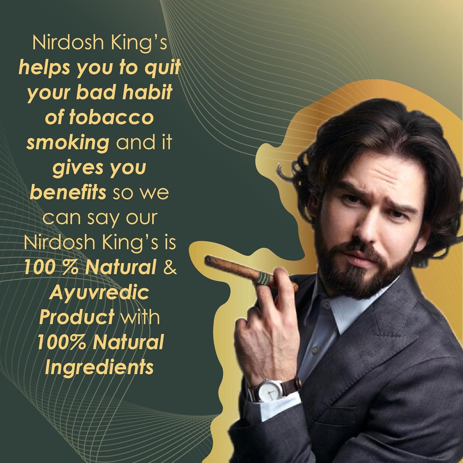 Nirdosh King’s Herbal Smoke – Tobacco & Nicotine Free | Ayurvedic Cigar Alternative | 95mm | 5 Pack.