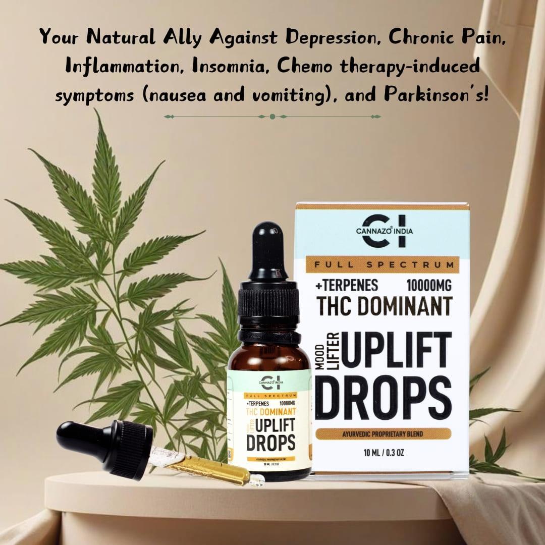 Cannazo - Uplift Drops – THC Dominant – Mood LiftersTHC Rich CBD OilCannazo Drops – THC Mood Enhancers | Pain Relief Support