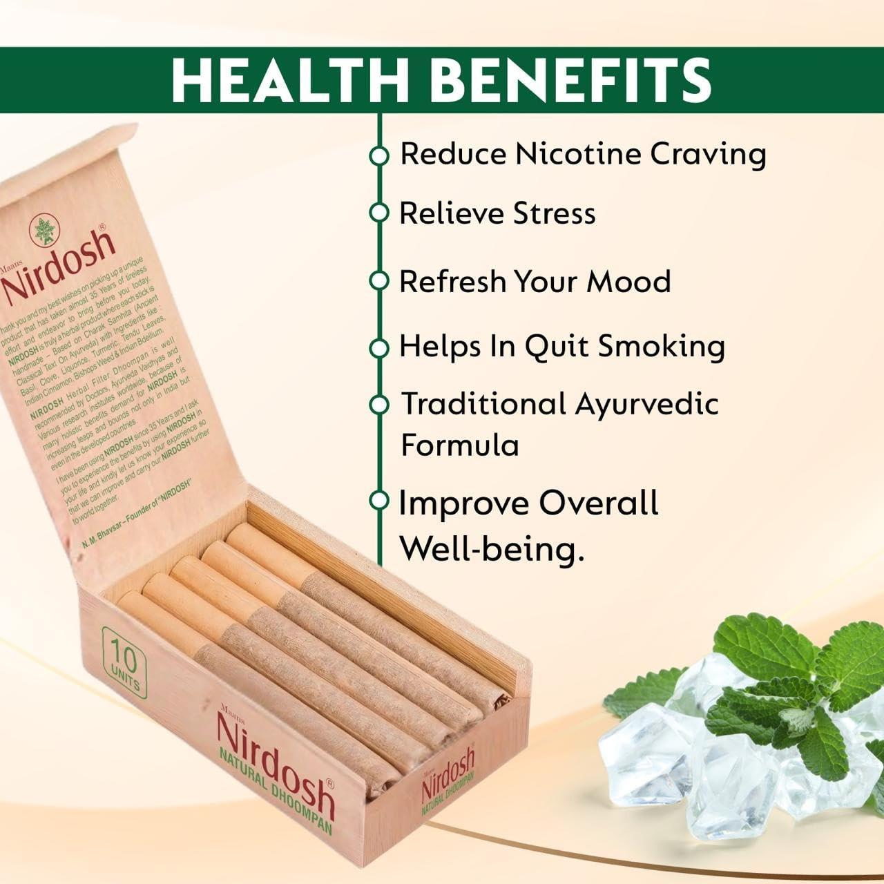 Nirdosh Herbal Smoke Sticks – Icey Mint Flavor | 100% Tobacco & Nicotine-Free | Pack of 10.