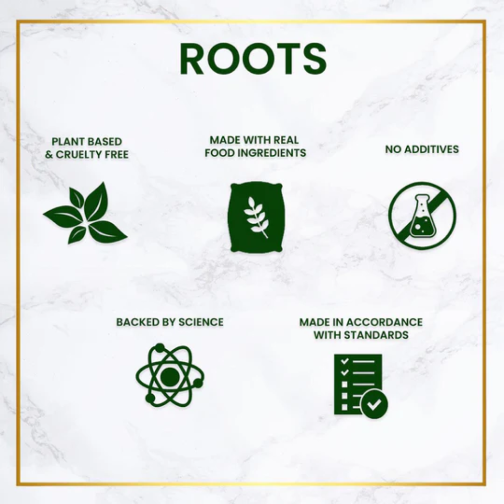 Product label with green icons and text on a white background