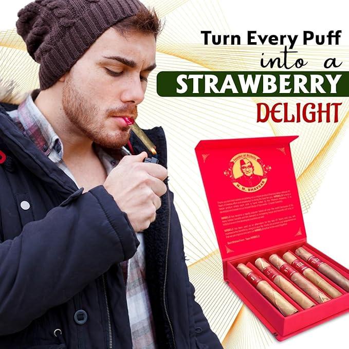 Nirdosh King’s Herbal Cigar – Strawberry Flavor | Tobacco & Nicotine Free | 95mm 5 Cigars Pack.