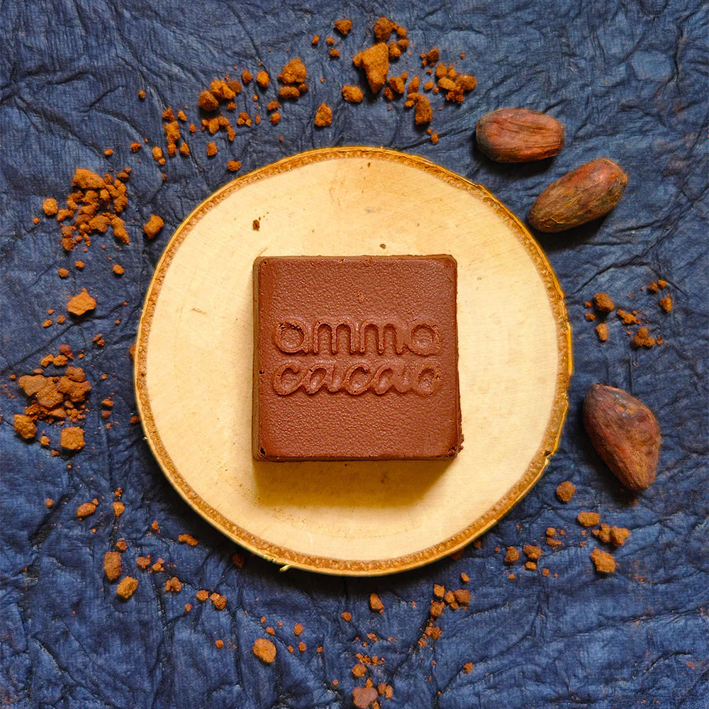 Amma Cacao 75% Ceremonial Cacao with 25% Marayoor Jaggery Untempered Cacao Bar (Pack of 10)