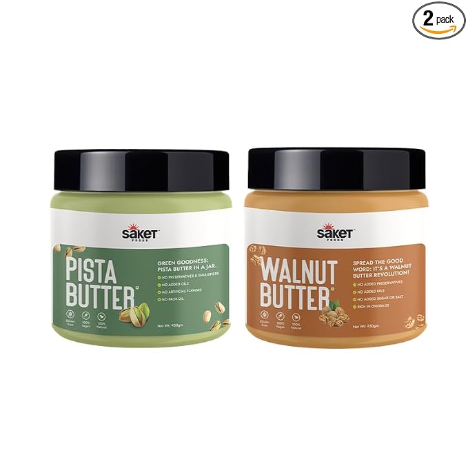 Saket Foods Pista Butter & Walnut Butter Combo - Nut Butter | Pistachio & Walnut