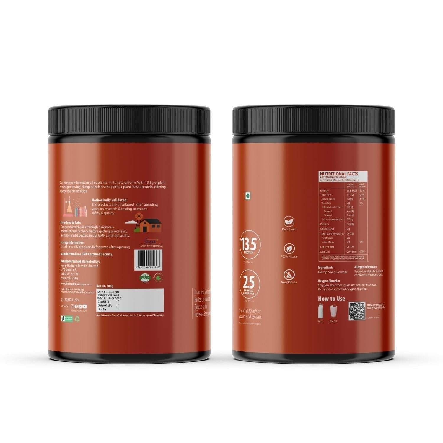 Health Horizons Hemp Protein Powder - Earthy Flavour.