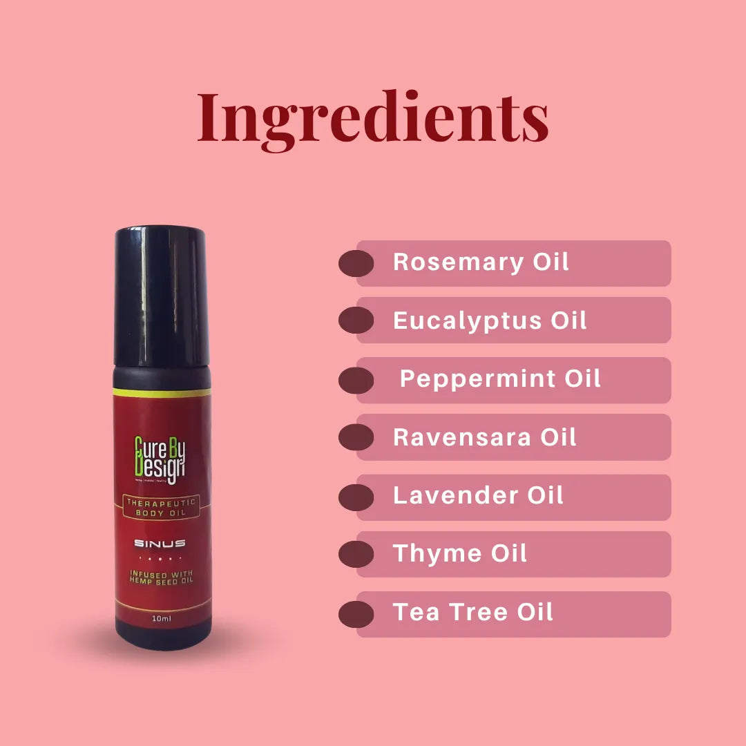 Cure By Design Therapeutic Body Oil Roll-On for Sinus Relief 10ml | Natural Aromatherapy Blend.