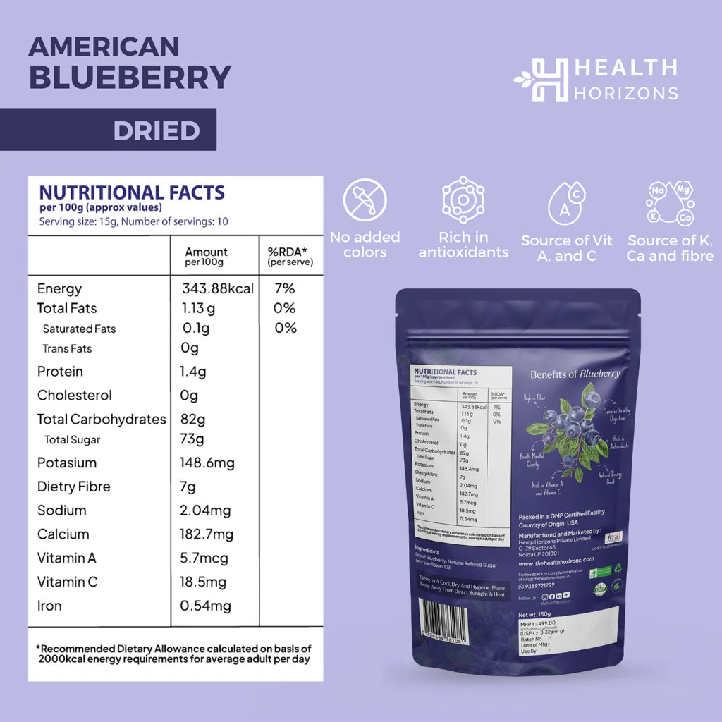 Health Horizons- American Blueberry Dried 150g