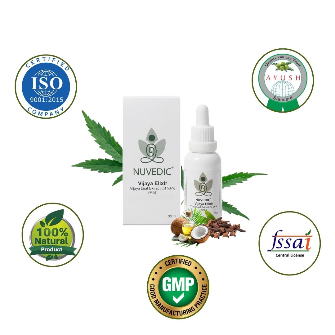 Nuvedic- Vijaya Elixir Vijaya Leaf Extract Oil 5.6% (Mild) 30mlCannabis OilVijaya Elixir Oil - Natural Relief & Sleep | 5.6% Extract