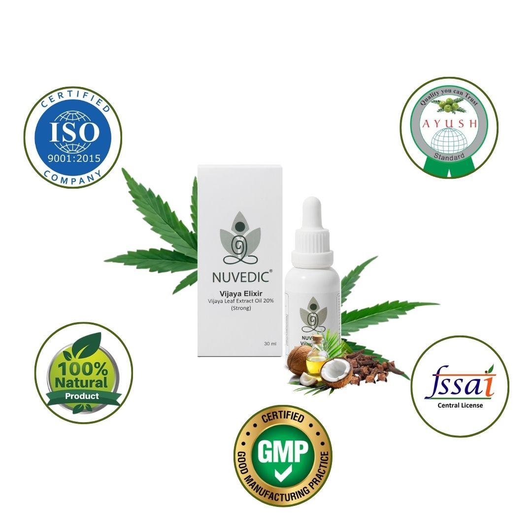 Nuvedic Vijaya Elixir 20% (Strong) | Ayurvedic Cannabis Leaf Extract for Stress, Pain & Sleep.