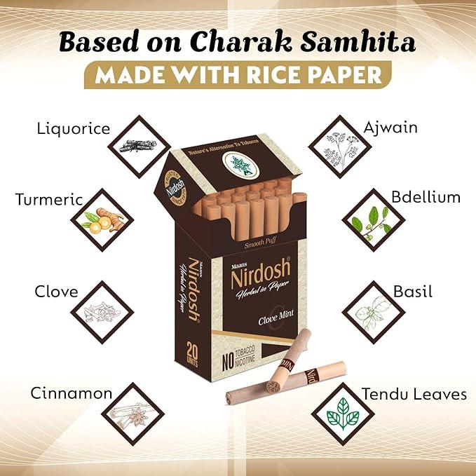 Nirdosh Herbal Smoke Sticks – Clove Mint | Tobacco & Nicotine-Free Herbal Cigarette.