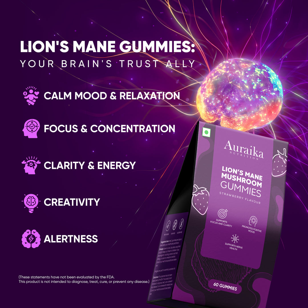 Auraika Nutrition Lion’s Mane Mushroom Gummies |  Supports Cognitive Function, Memory & ClarityGummiesLion's Mane Mushroom Gummies - Boost Cognitive Function | Vegan, Non-GMO