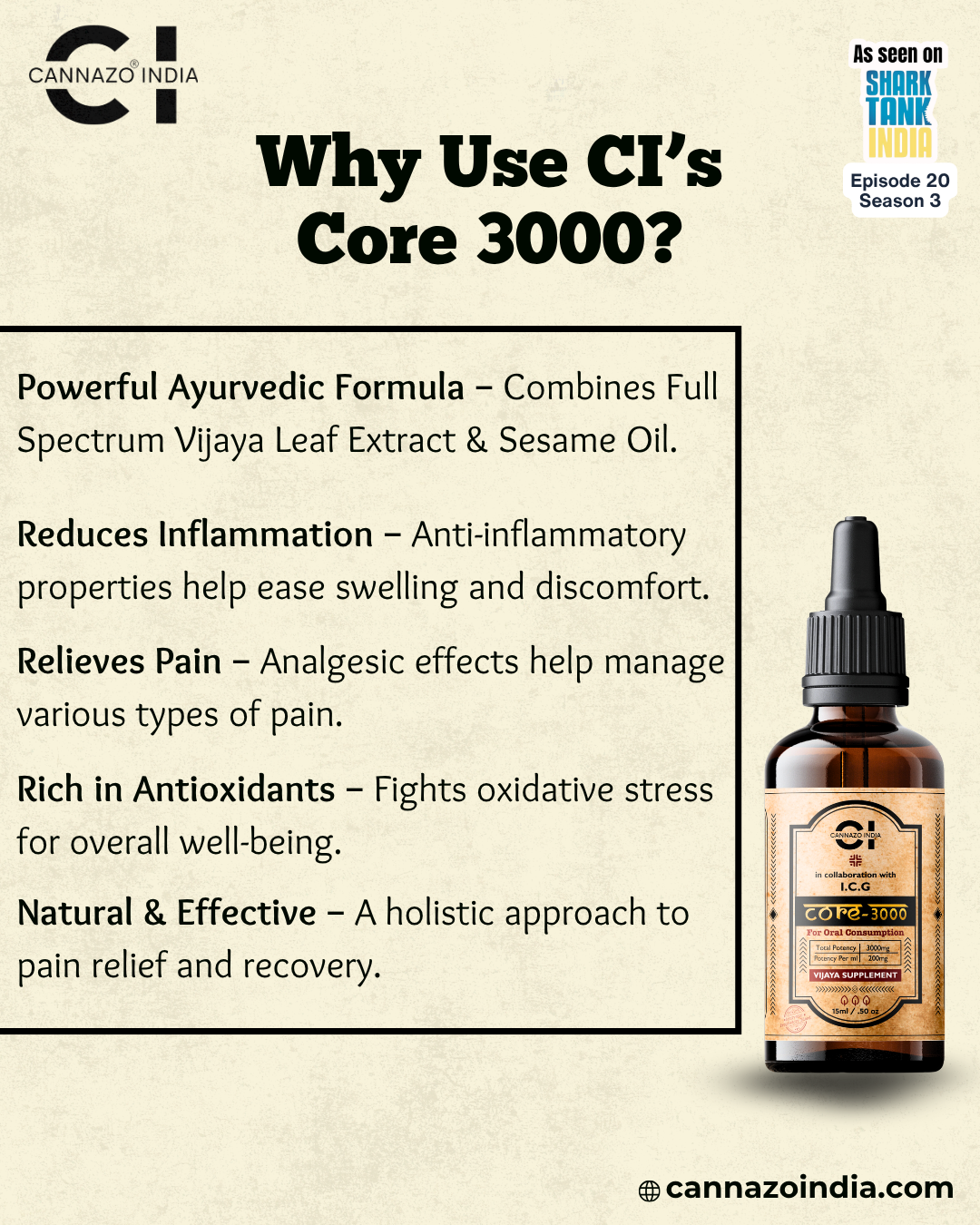 CI’s Core 3000 – Anti Inflammatory Cannabis Oil | Natural Relief for Inflammation.