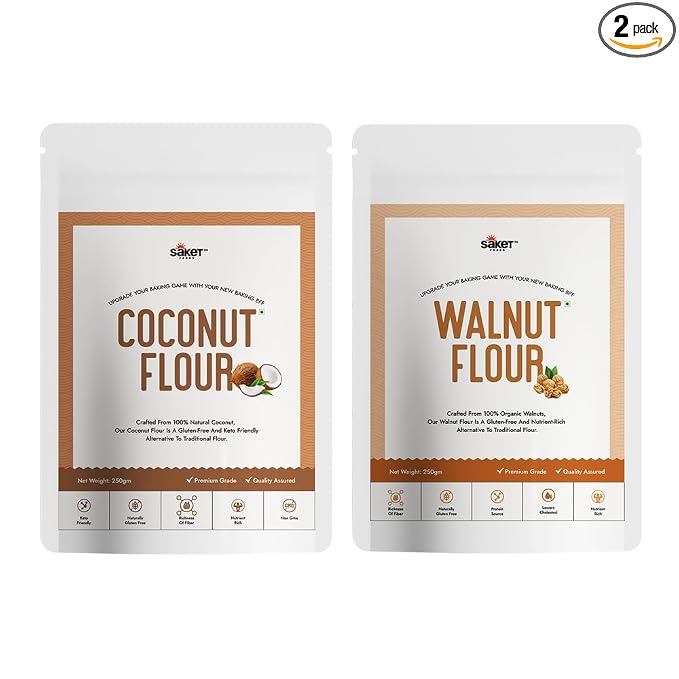 Saket Foods Coconut & Walnut Flour Combo - Flour Powder | 250g Each