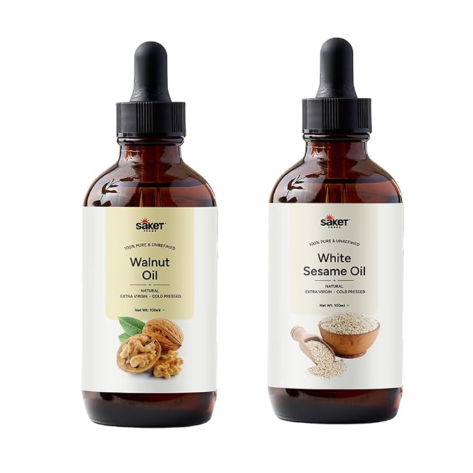 Saket Foods Walnut & White Sesame Seed Oil Combo - Cold Pressed | 100ml Each