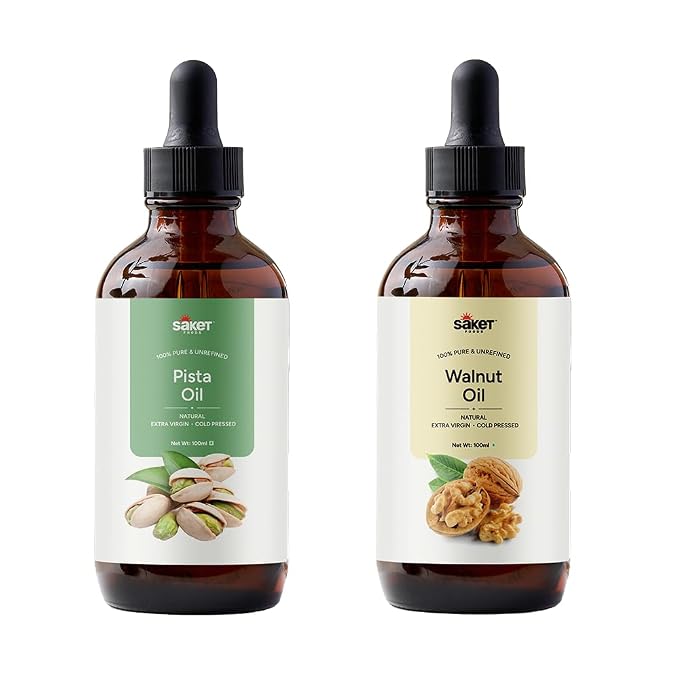 Saket Foods Pista & Walnut Oil - Cold Pressed | Pure & Unrefined | 100 ML Each