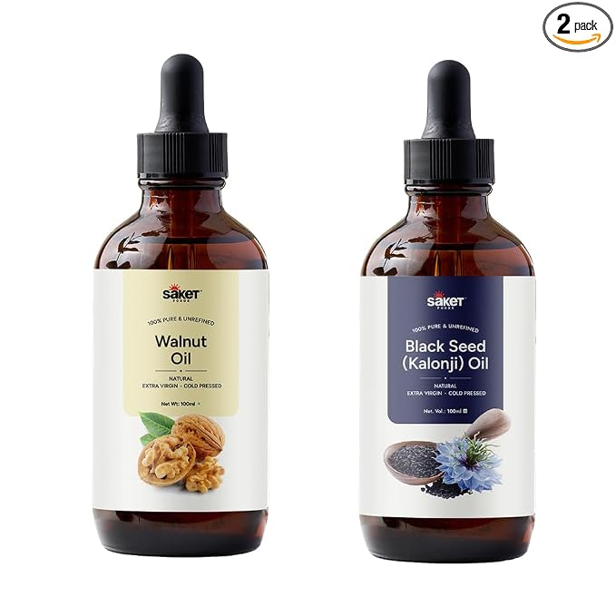 Saket Foods Walnut & Black Seed Oil Combo - Cold Pressed | 100ml Each