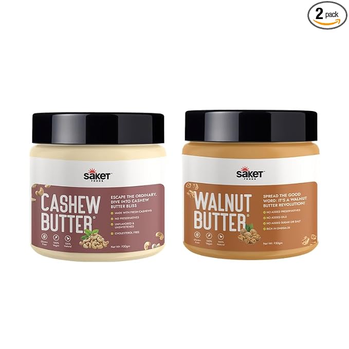Saket Foods Cashew Butter & Walnut Butter Combo - Nut Butter | Cashew & Walnut