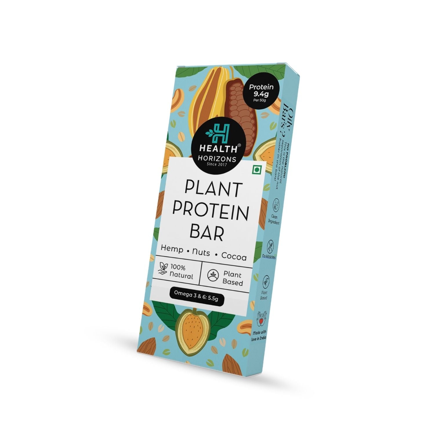 Health Horizons Protein Bar - Hemp Protein with Dates, Cashews, Almonds, Cacao Powder and Cacao Butter - CBD Store India