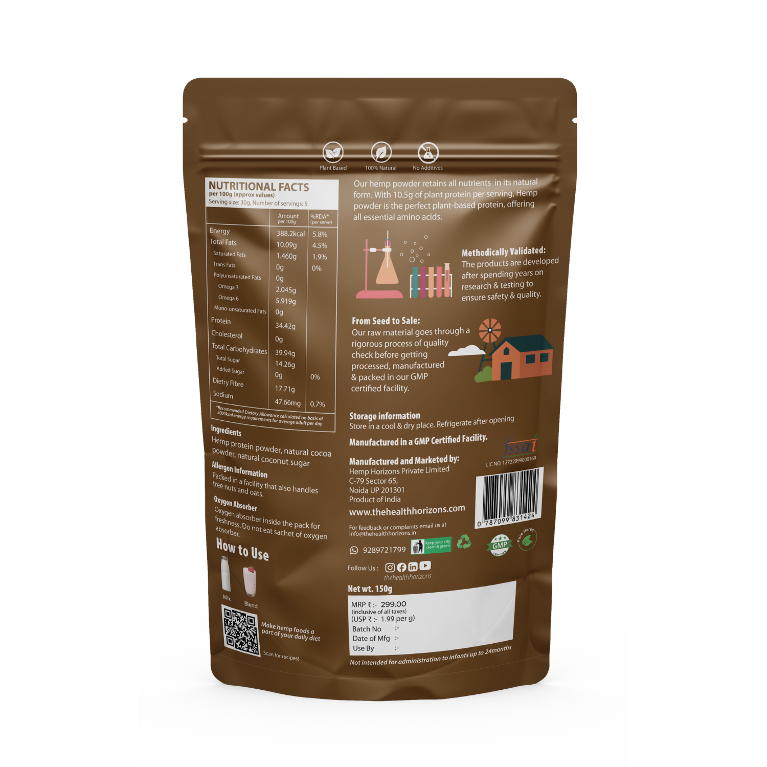 Health Horizons Hemp Protein Powder- Chocolate Flavour - CBD Store India