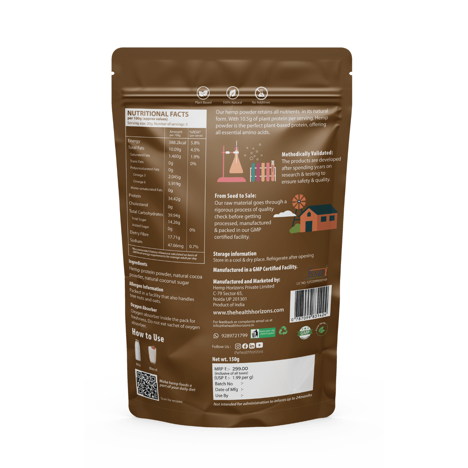 Health Horizons Hemp Protein Powder- Chocolate Flavour.