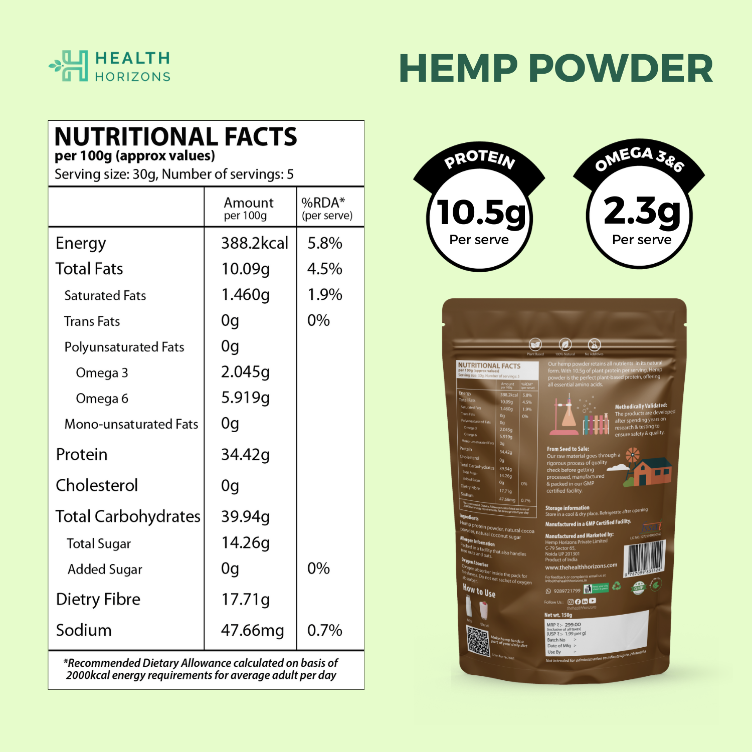 Health Horizons Hemp Protein Powder- Chocolate Flavour - CBD Store India