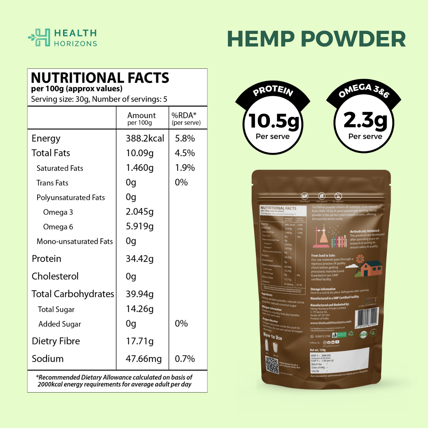 Health Horizons Hemp Protein Powder- Chocolate Flavour.