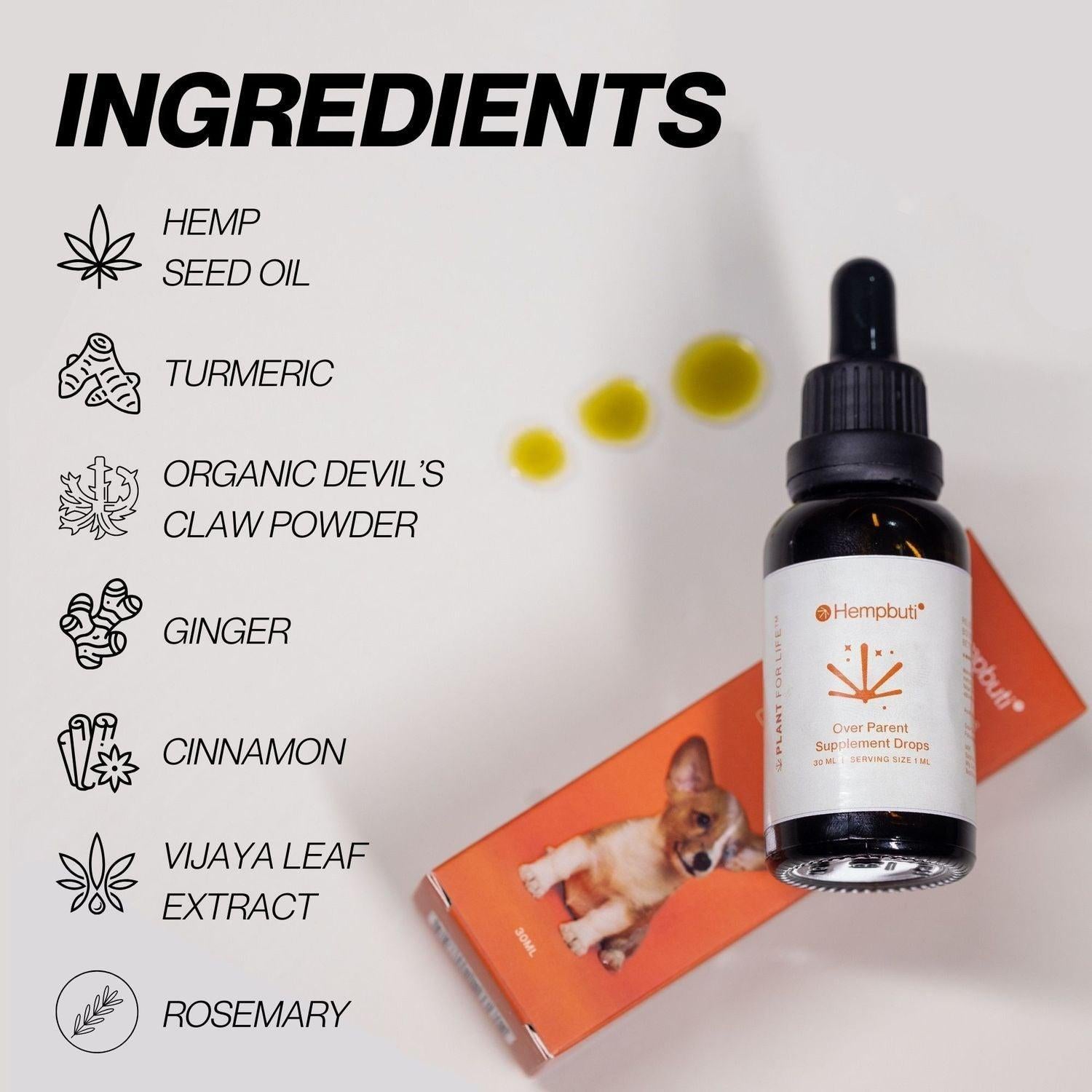 Hempbuti Overparent Supplement Drops For Small Pets 30 Ml.