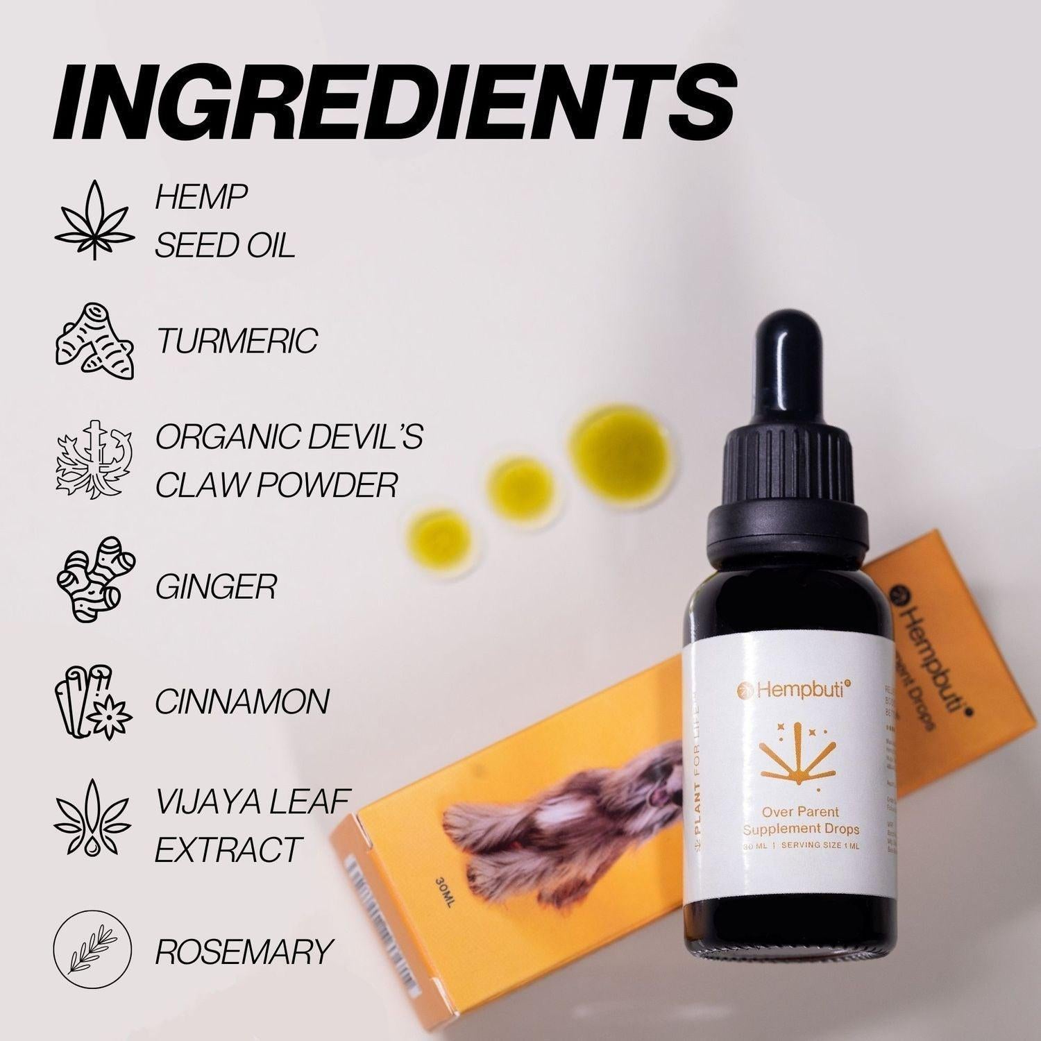 Hempbuti Overparent Supplement Drops For Large Pets 30 Ml.