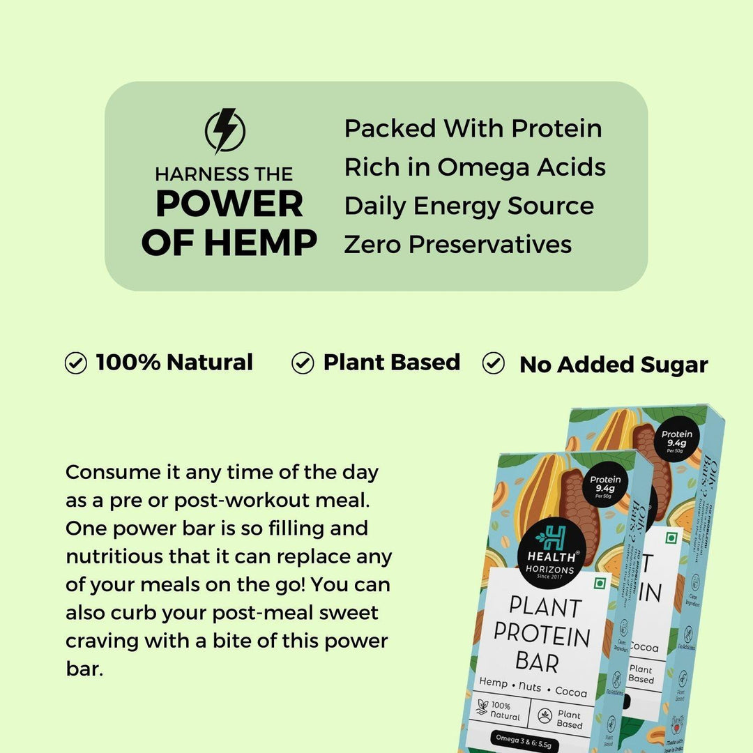 Health Horizons Protein Bar - Hemp Protein with Dates, Cashews, Almonds, Cacao Powder and Cacao ButterHemp BarHemp Protein Bar with Dates, Cashews, Almonds, Cacao Powder & Cacao Butter 