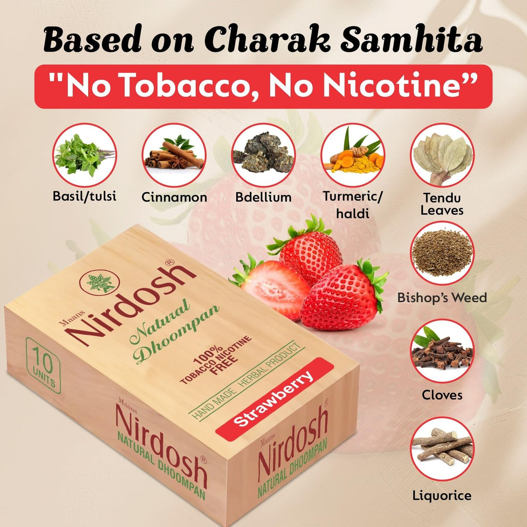 Nirdosh Herbal Smoke Sticks – Strawberry Flavor | 100% Tobacco & Nicotine-Free (Pack of 10)