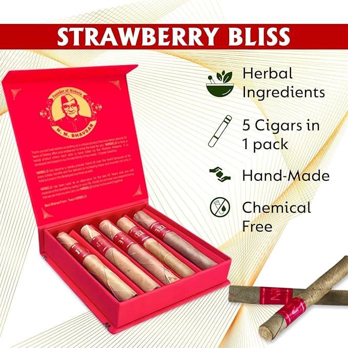 Nirdosh King’s Herbal Cigar – Strawberry Flavor | Tobacco & Nicotine Free | 95mm 5 Cigars Pack.