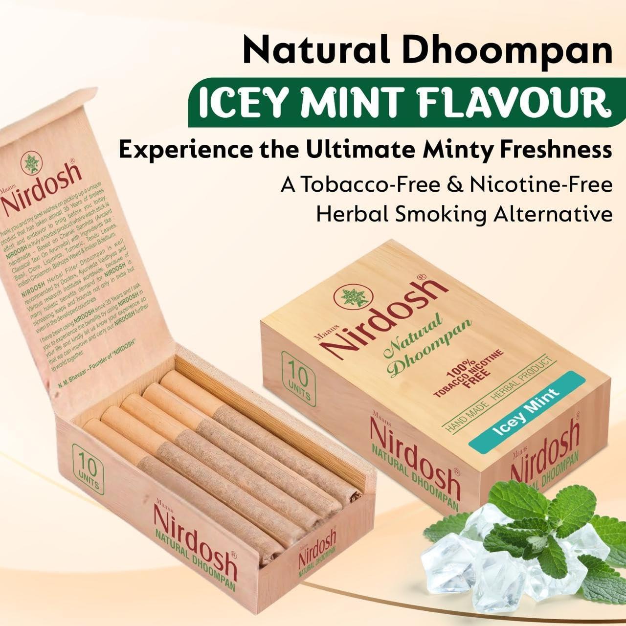 Nirdosh Herbal Smoke Sticks – Icey Mint Flavor | 100% Tobacco & Nicotine-Free | Pack of 10.