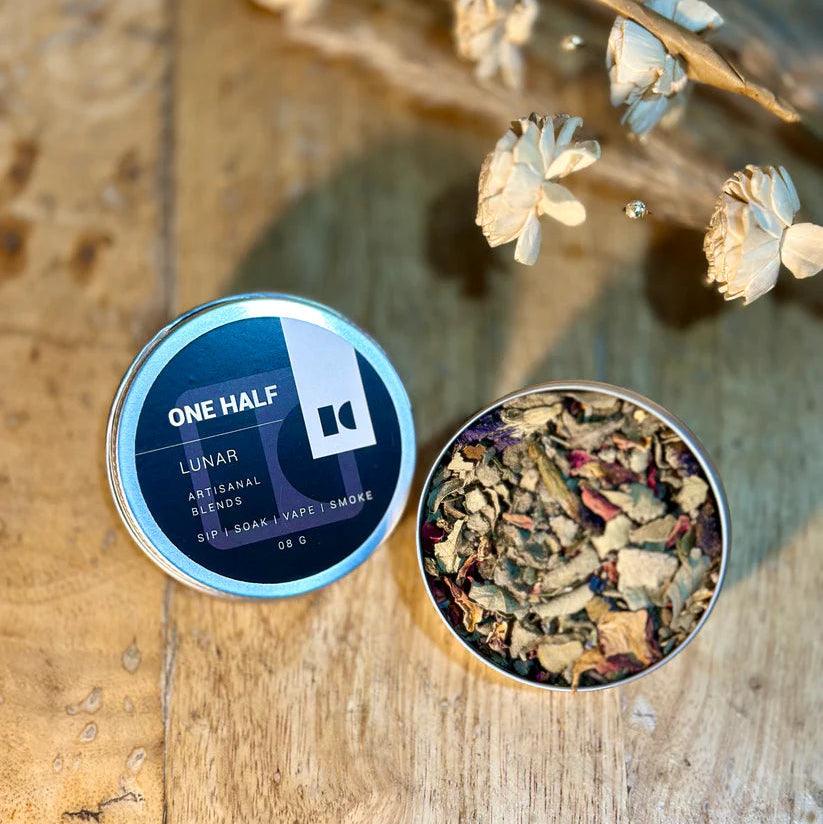 One Half- Lunar 8gm Tin | Herbal Smoking BlendHerbal BlendHerbal Smoking Blend - Artisanal Lunar Mix | 8gm Tin