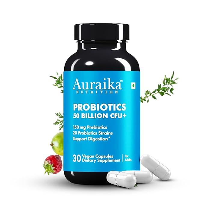 Auraika Nutrition Probiotics for Gut Health | 50 Billion CFU Probiotics Supplement for Bloating & Gas Relief.