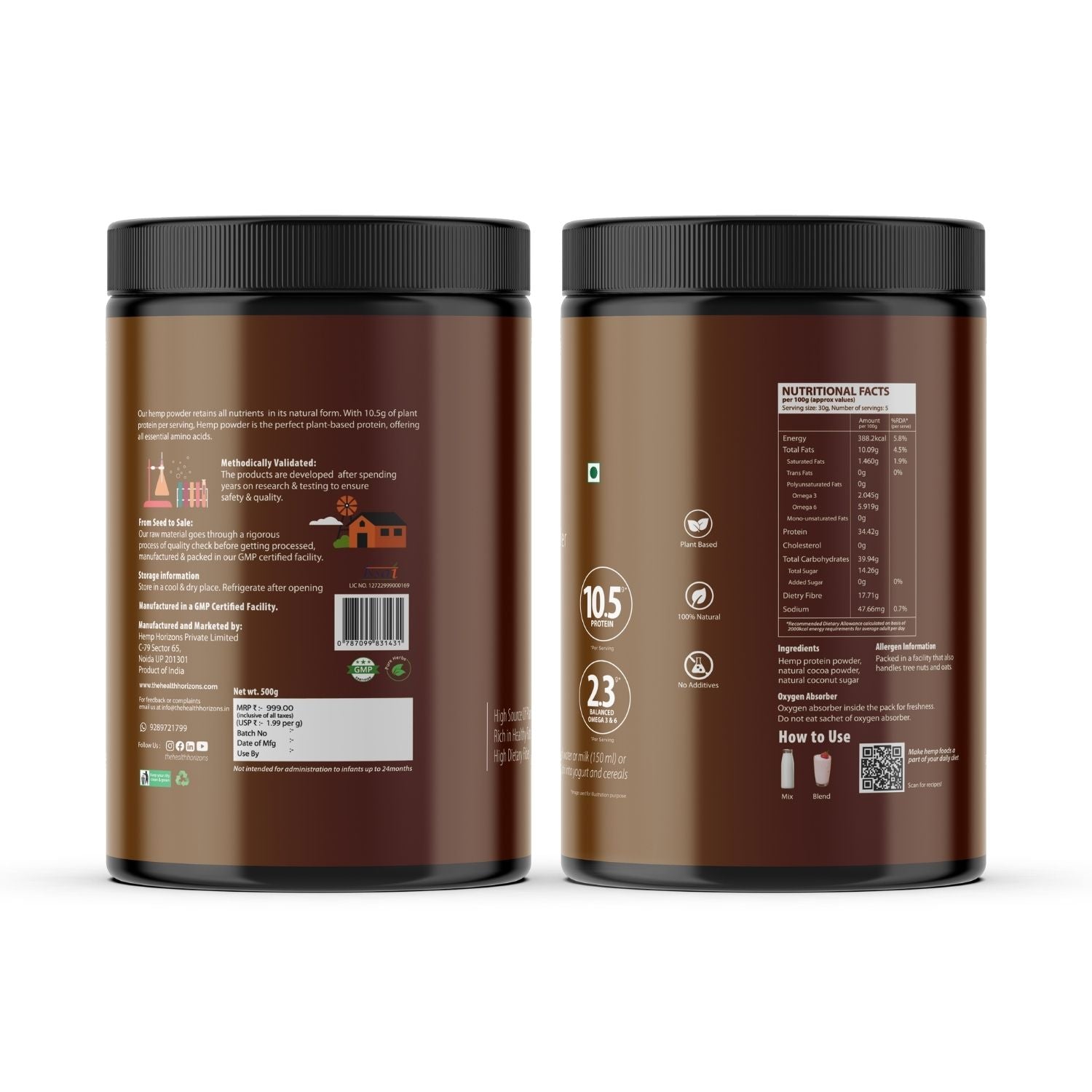 Health Horizons Hemp Protein Powder- Chocolate Flavour - CBD Store India