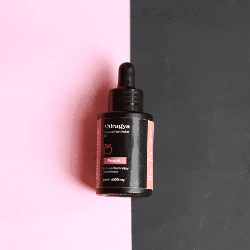 Monk's Hemp Vairagya - The Ultimate Relief CBD Oil (1:1) - PeachCBD + THC OilMonk's Hemp Vairagya CBD Oil - Pain Relief | Peach Flavor