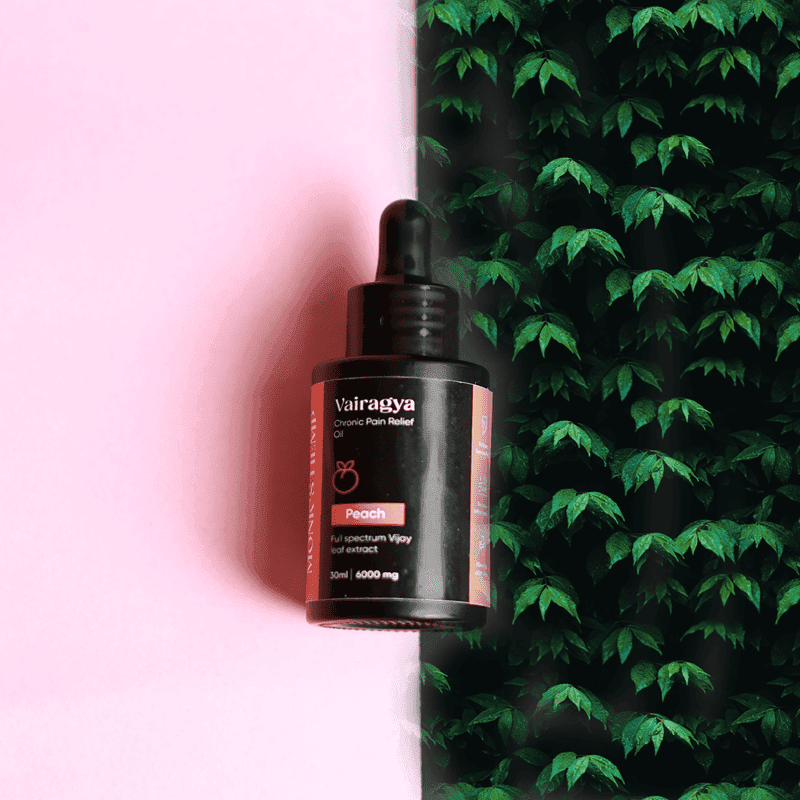 Monk's Hemp Vairagya - The Ultimate Relief CBD Oil (1:1) - PeachCBD + THC OilMonk's Hemp Vairagya CBD Oil - Pain Relief | Peach Flavor