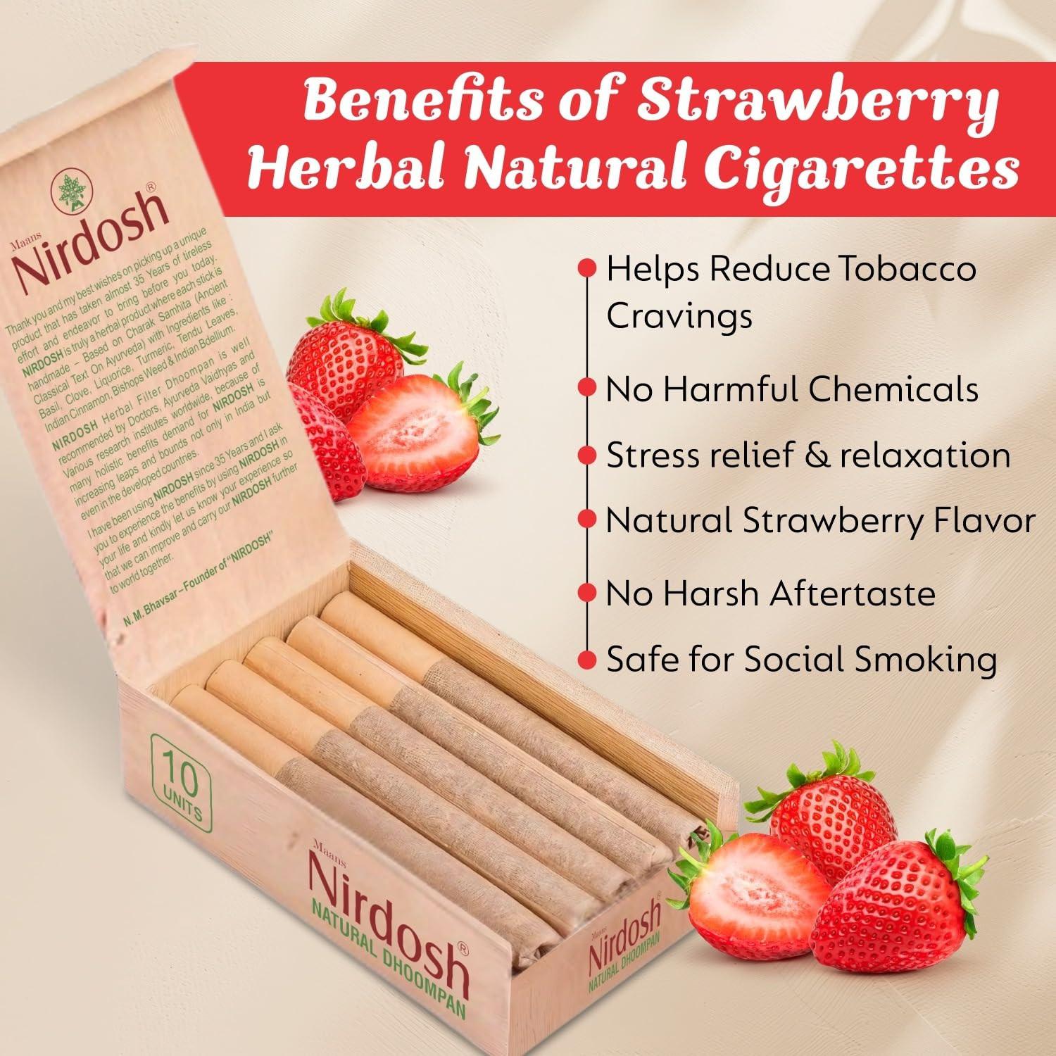 Nirdosh Herbal Smoke Sticks – Strawberry Flavor | 100% Tobacco & Nicotine-Free (Pack of 10).