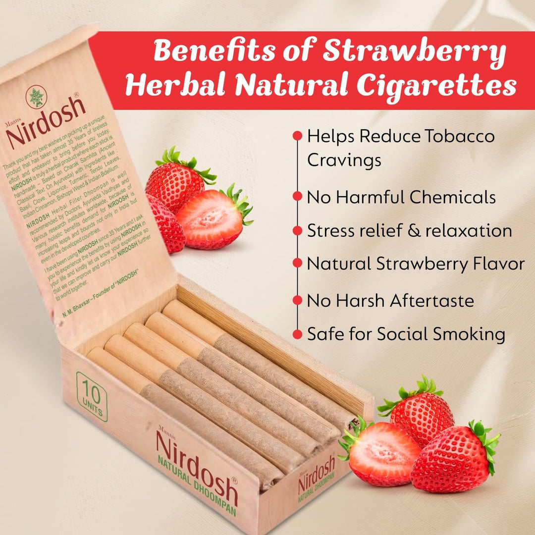 Nirdosh Herbal Smoke Sticks – Strawberry Flavor | 100% Tobacco & Nicotine-Free (Pack of 10)