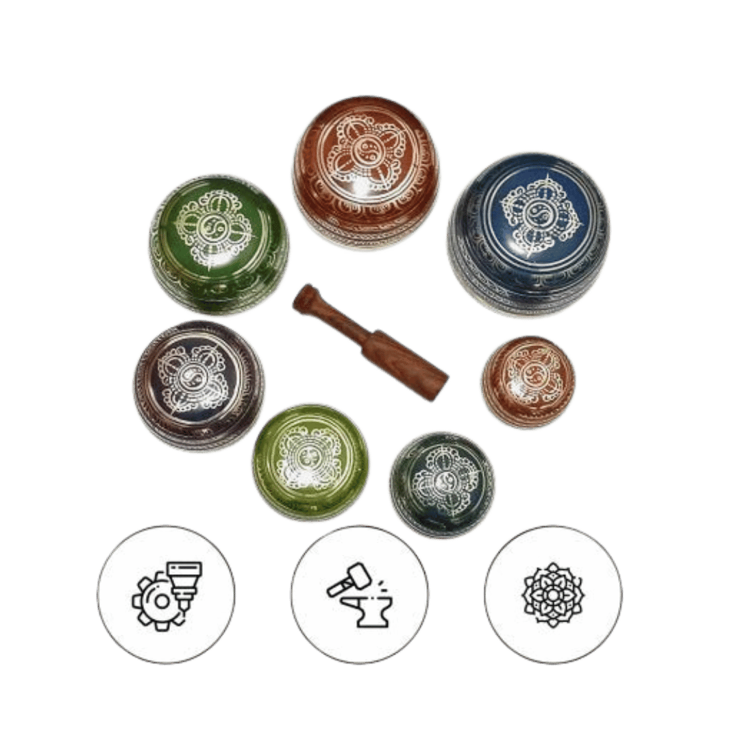 Grip Singing/Meditation Bowl With Stick And Cushion Ring Bowl | Machinemade | Set Of 7Yoga toolGrip Singing / Meditation Bowl With Stick And Cushion Ring Bowl