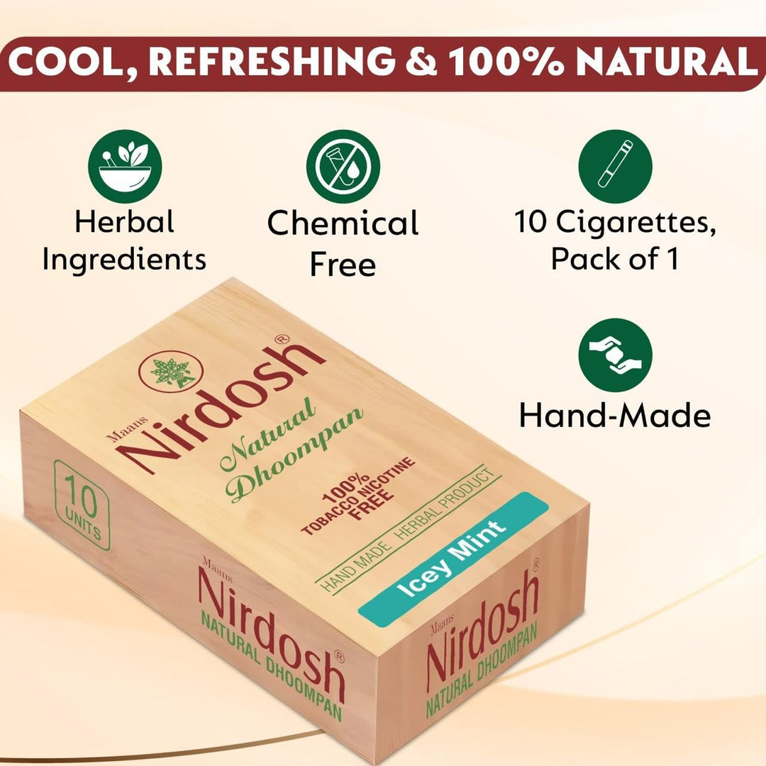 Nirdosh Herbal Smoke Sticks – Icey Mint Flavor | 100% Tobacco & Nicotine-Free | Pack of 10